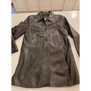 Worthington Womens Large Black Genuine Soft Lambskin Leather Blazer Jacket Lined
